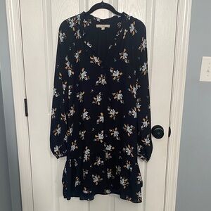 ⭐️4/$20⭐️ LOFT Navy Floral Long Sleeve Ruffle Neck, Flounce Hem Dress